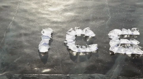 The text of the pieces of ice on the surface of the cold Lake Baikal Video stock 53066277