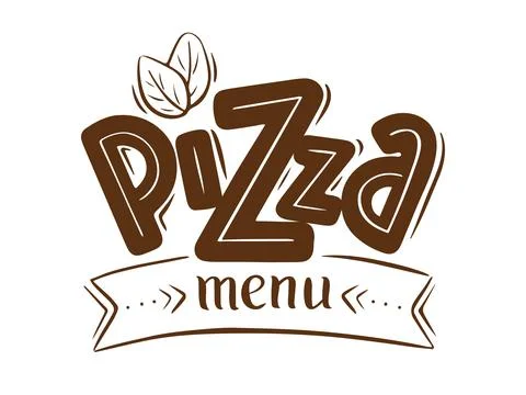 The text is Pizza menu on white isolated background. Stock Illustration