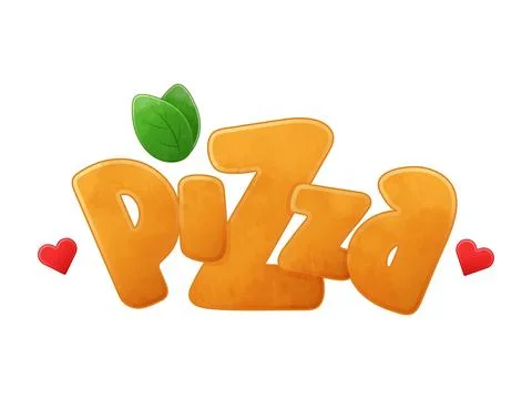 The text is Pizza, voluminous text, 3d effect, on white isolated background. イラスト素材