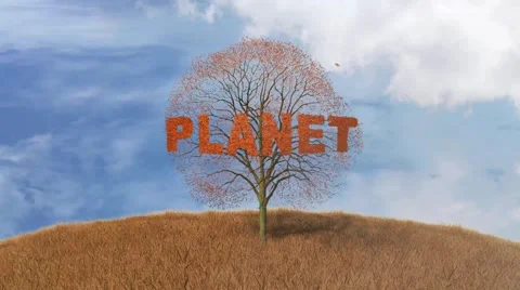 Text planet on a tree, falling leaves Stock Footage 43736622