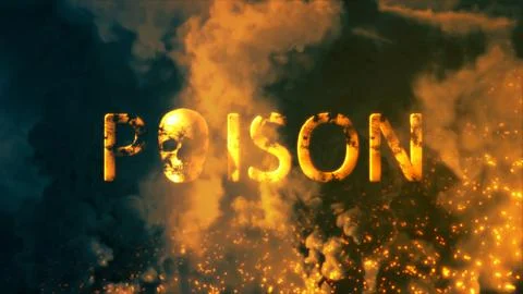 Text poison with human skull on backdrop with fire flames and smoke Stock Illustration
