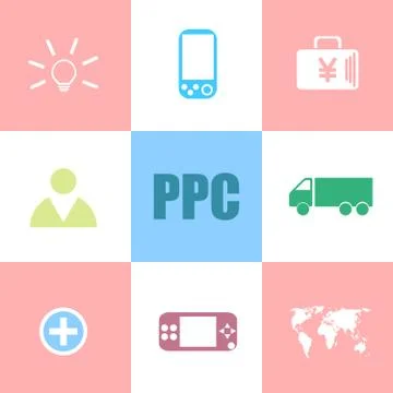 Text PPC. Pay per click. Itconcept . Can be used for workflow layout, diagram Illustrazione stock