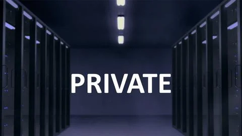 Text Private at the midpoint with a dark office area on the background Stock-Illustration