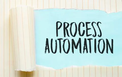 The text PROCESS AUTOMTAION appearing behind torn white paper 스톡 사진