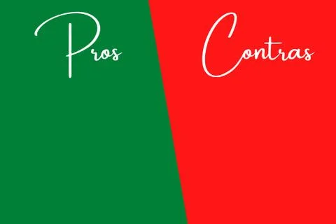 Text Pros and cons written in Spanish on a green and red background. Simple c Illustrazione stock