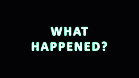 Text question WHAT HAPPENED appears in glowing neon against a dark background Video stock 344032396