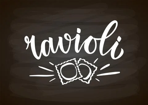 Text Ravioli on textured background for menu, restaurant, kitchen, postcard Stock Illustration