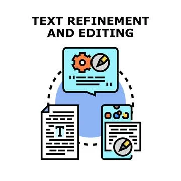 Text refinement and editing process for content Illustrazione stock