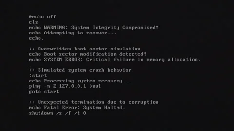 Text on retro PC Black screen shows system failure corruption warning Stock Footage 312021066