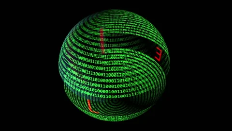 Like text rotating on binary data sphere Stock Footage 131400204