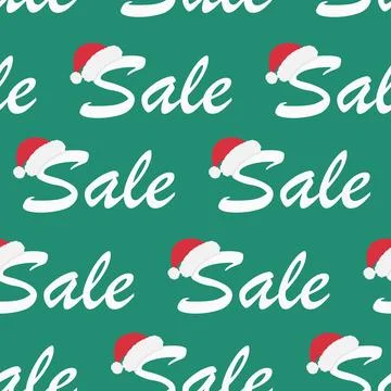 Text Sale Seamless Pattern Winter seasonal Discount Background with Santa Hat Illustrazione stock