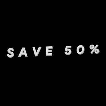 Text save 50% with effect 3d in black background simple and modern Stock Illustration