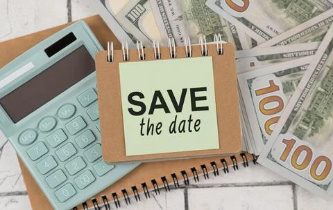 Text Save the date on white paper on the laptop computer, business concept Stock Photos