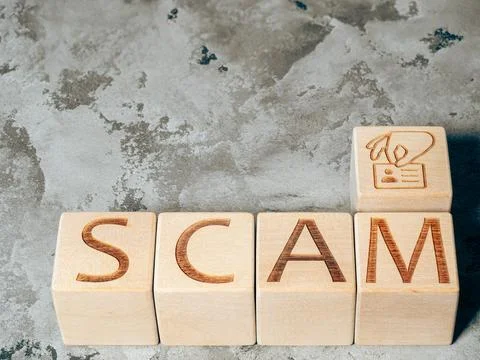 Text SCAM as a credit card data phishing concept Stock Photos