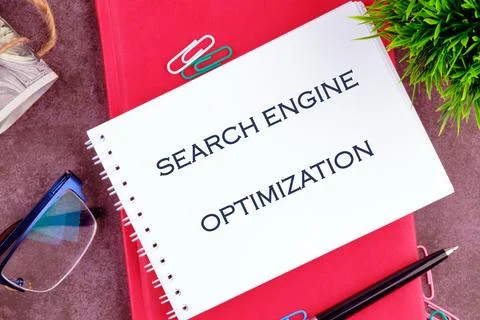 Text search engine optimization on a white notebook sheet Stock Photos