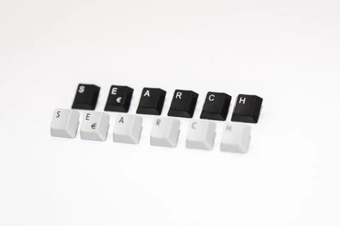 Text search formed with computer keyboard keys on white background Stock Photos