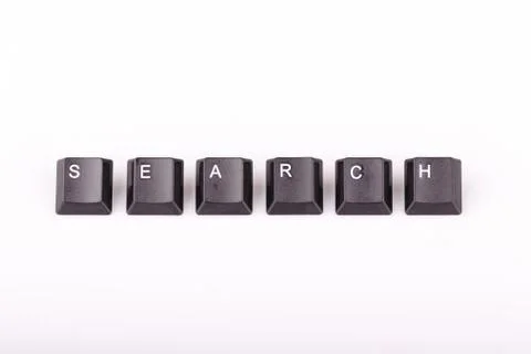 Text search formed with computer keyboard keys on white background Stock Photos