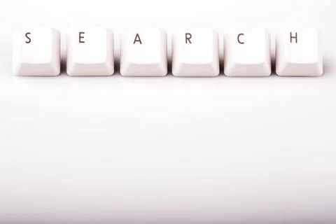 Text search formed with computer keyboard keys on white background Stock Photos