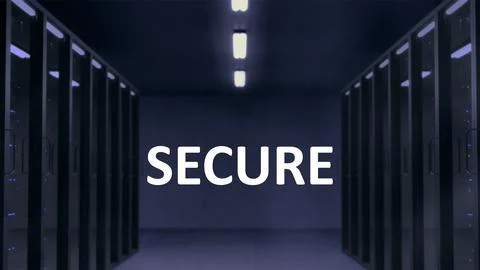 Text Secure at the midpoint with a dark office area on the background Stock-Illustration