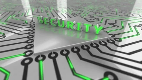 Text “Security” landing on a circuit board loop 4K Stock Footage 86400335