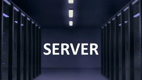 Text Server at the midpoint with a dark office area on the background Stock-Illustration
