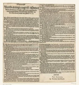 Text sheet at a (missing) the image of the Siege of Bergen op Zoom through... Stock Photos