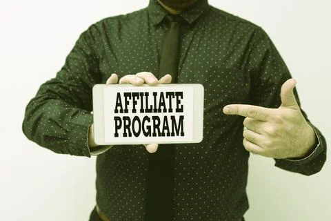 Text showing inspiration Affiliate Program. Business approach automated Stock Photos