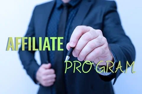 Text showing inspiration Affiliate Program. Word for Automated platform of two Stockfoto's