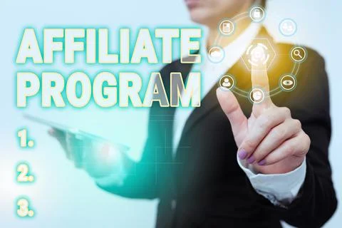 Text showing inspiration Affiliate Program. Internet Concept Automated platform Stockfoto's