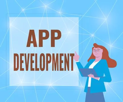 Text showing inspiration App Development. Business concept producing computer Stock Illustration