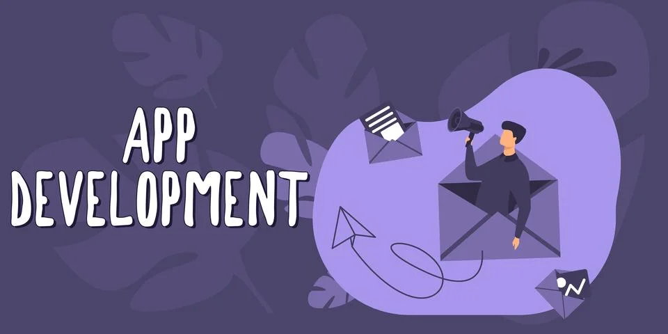 Text showing inspiration App Development. Business overview Development services 스톡 일러스트