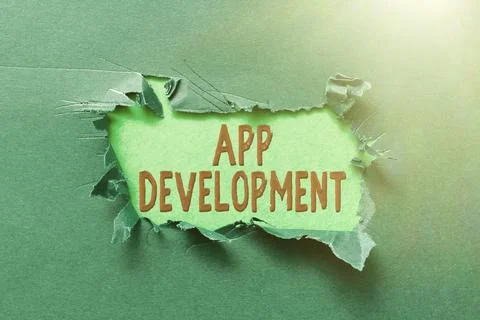 Text showing inspiration App Development. Business concept the act or process by 库存照片