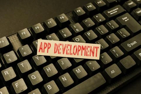 Text showing inspiration App Development. Word for producing computer software Stock Photos