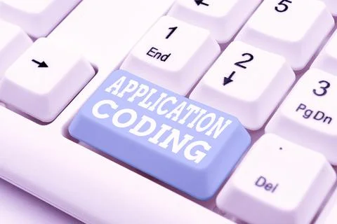 Text showing inspiration Application Coding. Word for process by which a mobile Foto stock
