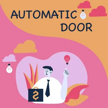Text showing inspiration Automatic Door. Business overview opens automatically Ilustración de archivo