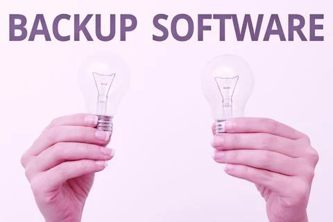 Text showing inspiration Backup Software. Word Written on create extra exact Foto stock