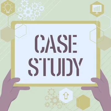Text showing inspiration Case Study. Business overview A subject matter to be Illustrazione stock