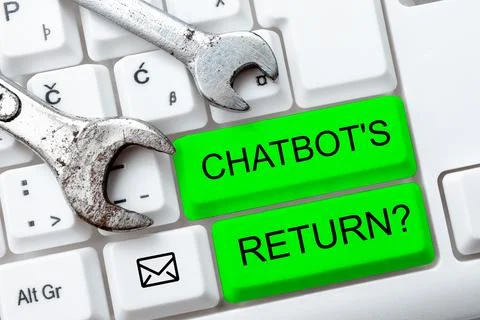 Text showing inspiration Chatbot's Return. Business approach program that 스톡 사진