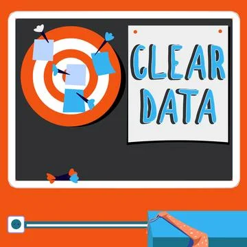 Text showing inspiration Clear Data. Business overview act of removing unwanted Illustrazione stock