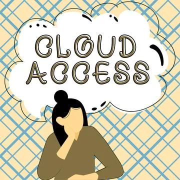 Text showing inspiration Cloud Access. Conceptual photo Software tool between Illustrazione stock
