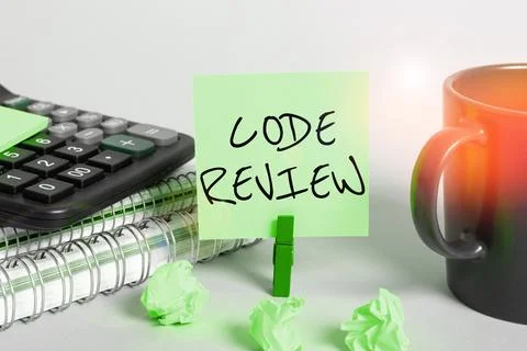 Text showing inspiration Code Review. Word for going over a subject in study or 库存照片
