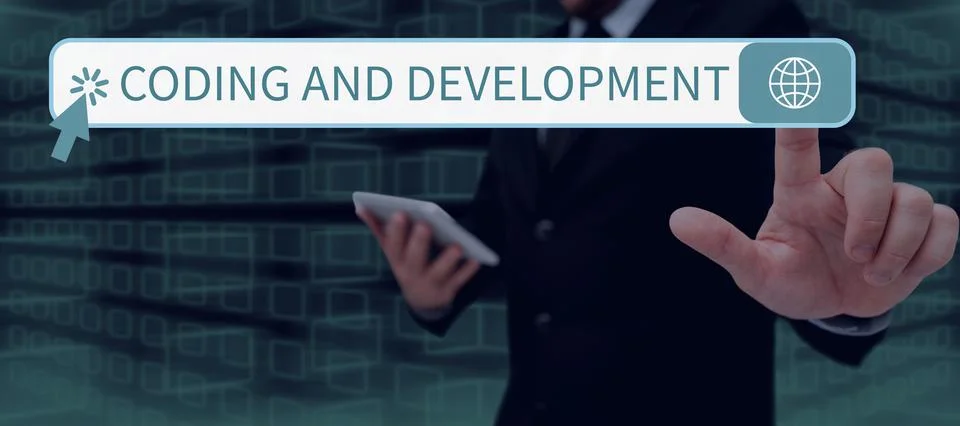 Text showing inspiration Coding And Development. Business overview Programming Stock Photos