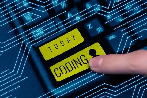 Text showing inspiration Coding. Word Written on assigning code to something for Stock Photos