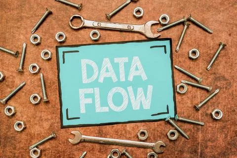 Text showing inspiration Data Flow. Word Written on the movement of data through Stockfoto's
