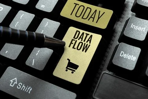 Text showing inspiration Data Flow. Business overview the movement of data Stockfoto's