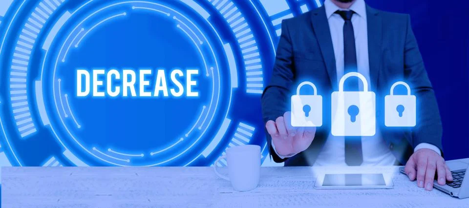 Text showing inspiration Decrease. Business idea make or become smaller or fewer Stock Photos