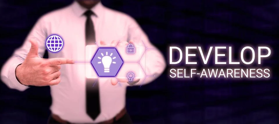Text showing inspiration Develop Self Awareness. Business idea Improve sharp Stock Photos
