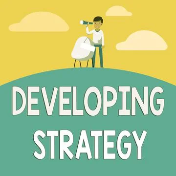 Text showing inspiration Developing Strategy. Word for Game plan that sets Stock Illustration