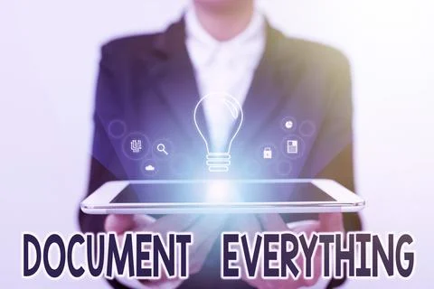 Text showing inspiration Document Everything. Business concept computer file Stock Photos