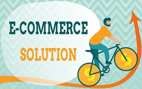 Text showing inspiration E Commerce Solution. Business idea Software used by Stock Illustration